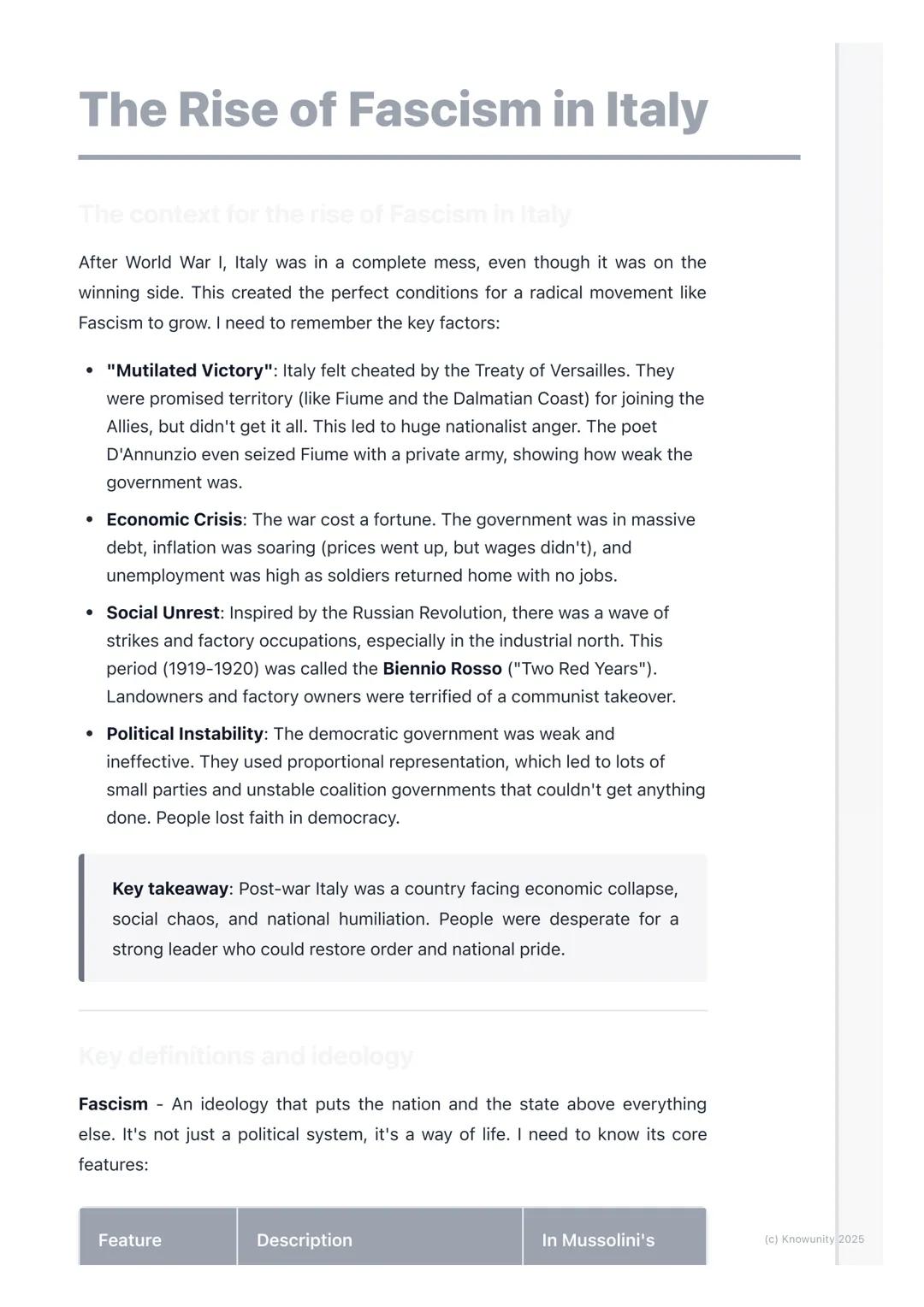 # The Rise of Fascism in Italy
The context for the rise of Fascism in Italy
After World War I, Italy was in a complete mess, even though i