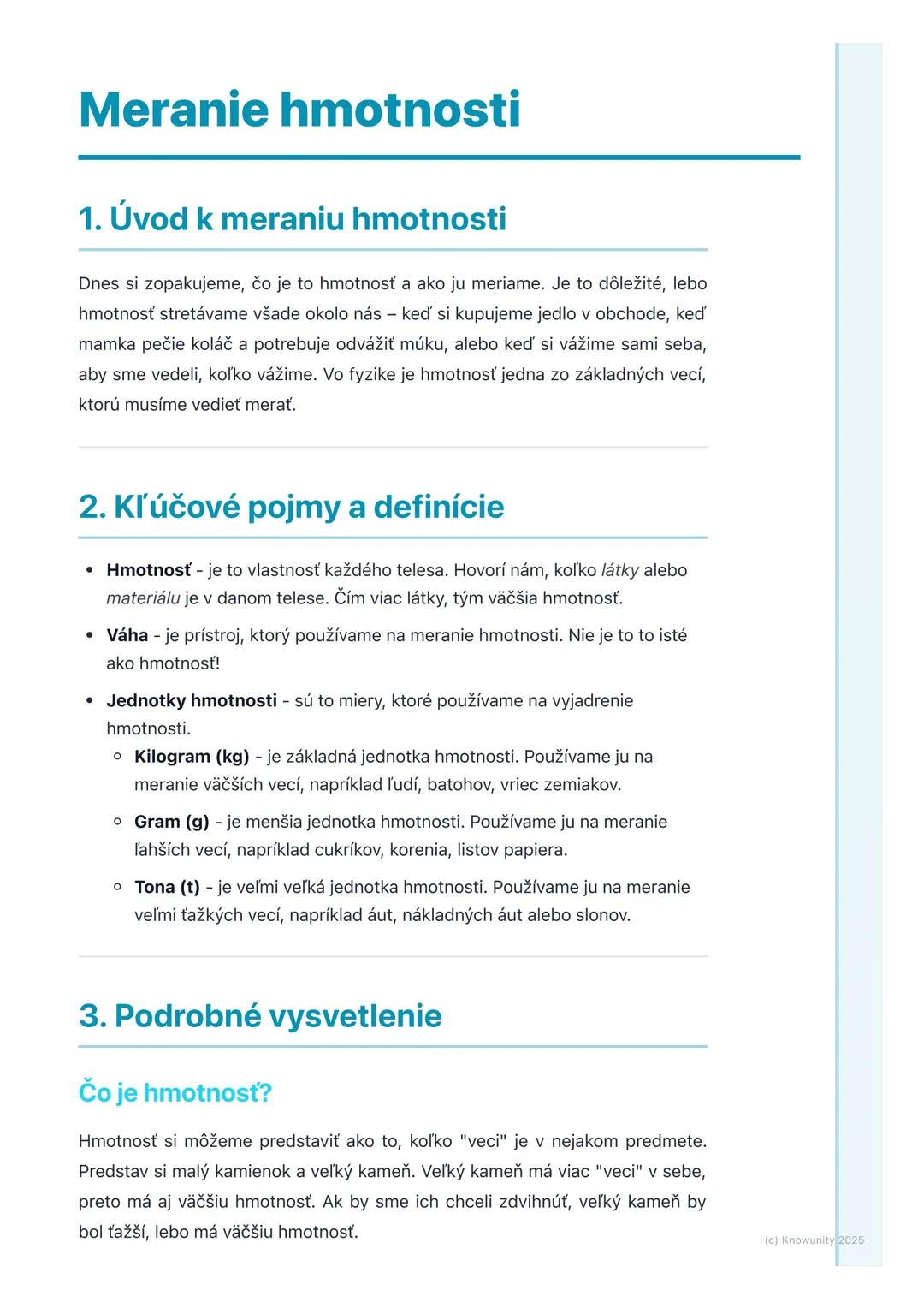 # Meranie hmotnosti
## 1. Úvod k meraniu hmotnosti
Dnes si zopakujeme, čo je to hmotnosť a ako ju meriame. Je to dôležité, lebo
hmotnosť s