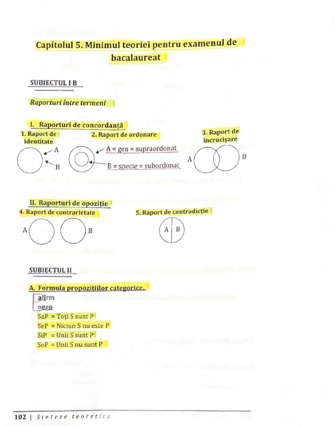 --- OCR Start ---
Capitolul 5. Minimul teoriei pentru examenul de
bacalaureat
SUBIECTUL I B
Raporturi între termeni
I. Raporturi de concorda