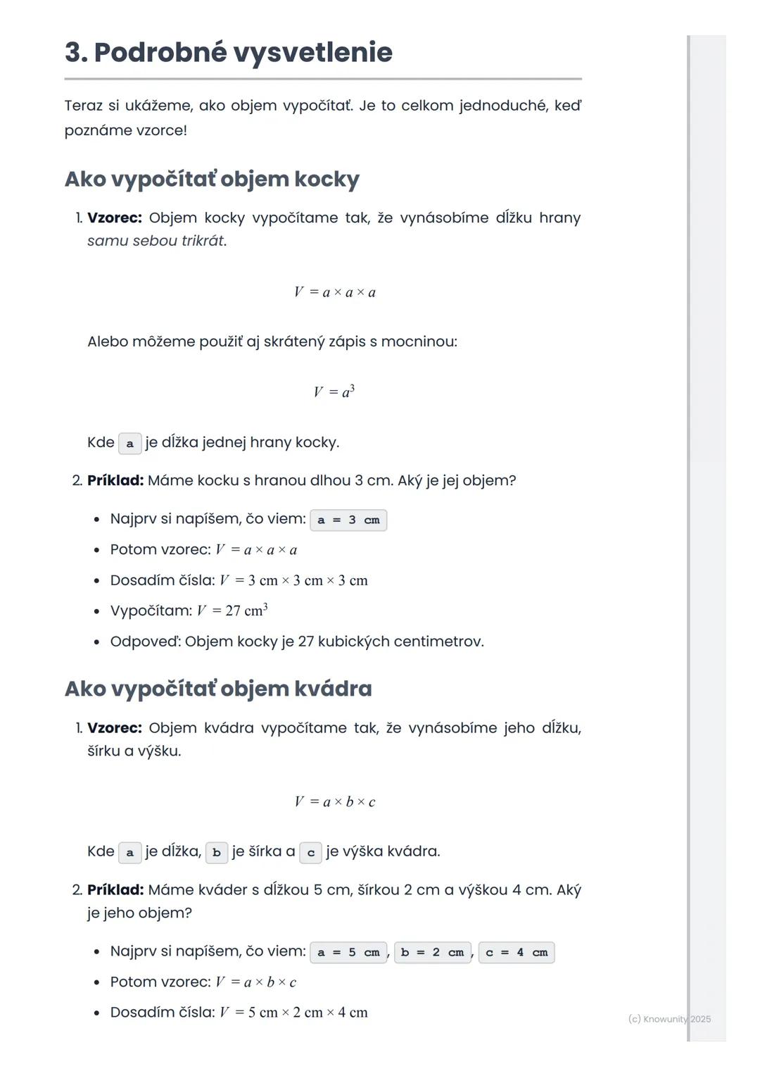 # Objem kocky a kvádra
1. Prehľad objemu kocky a kvádra
Ahoj! Dnes si zopakujeme, ako vypočítať objem kocky a kvádra. Je to
dôležité, lebo