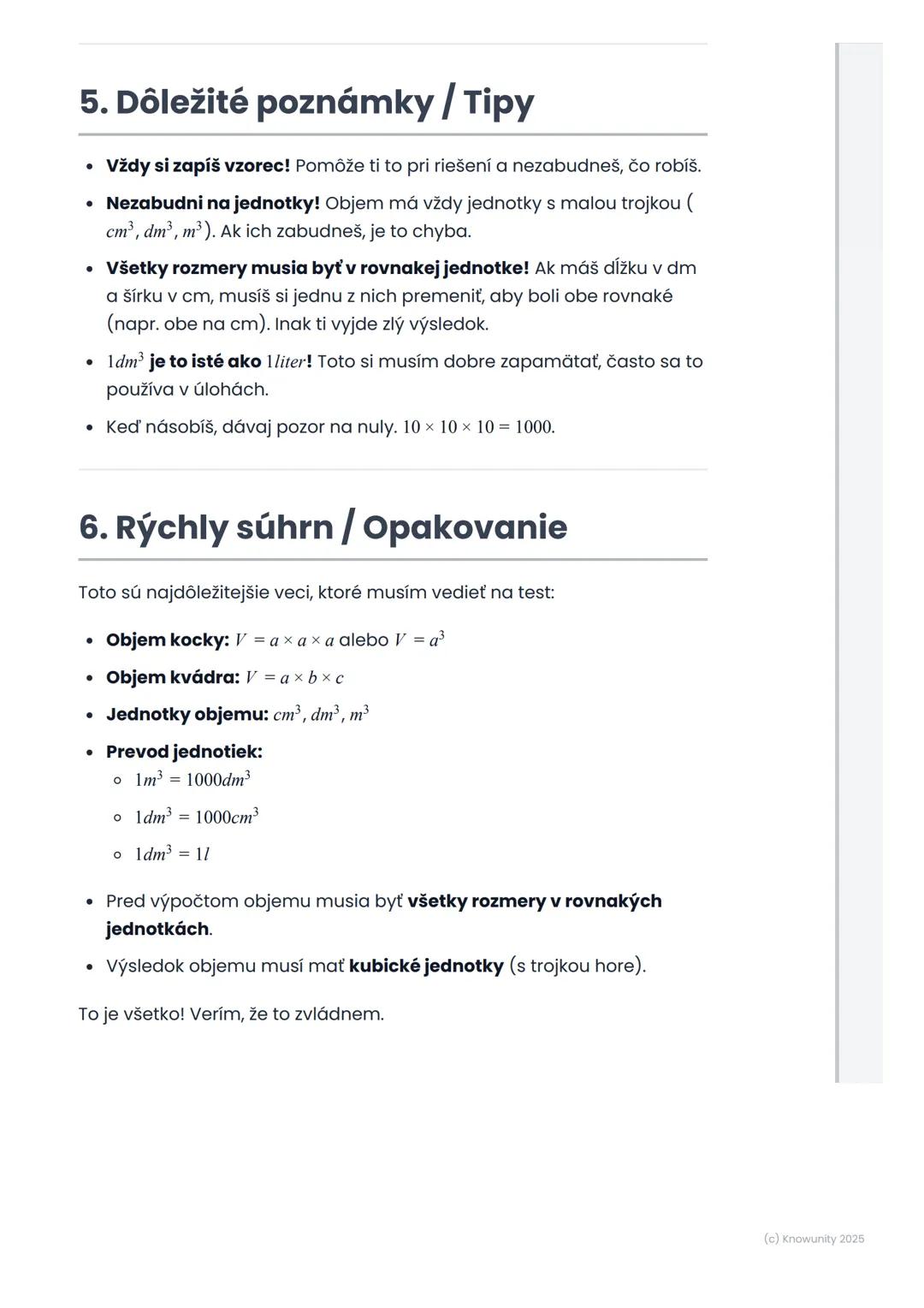 # Objem kocky a kvádra
1. Prehľad objemu kocky a kvádra
Ahoj! Dnes si zopakujeme, ako vypočítať objem kocky a kvádra. Je to
dôležité, lebo