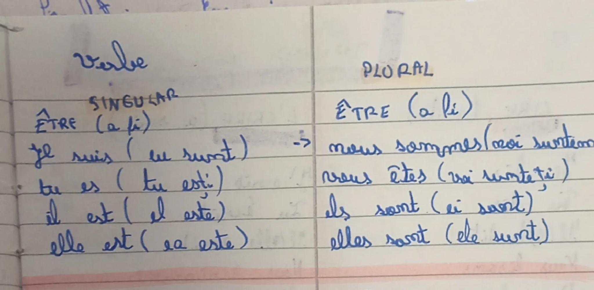 verbe
SINGULAR
ÊTRE (ali)
Je suis ( u runt)
* tu es ( tu esti)
il est ( el este)
elle est ( ea este)
->
PLORAL
ÊTRE (ali)
nous sommes (voi s