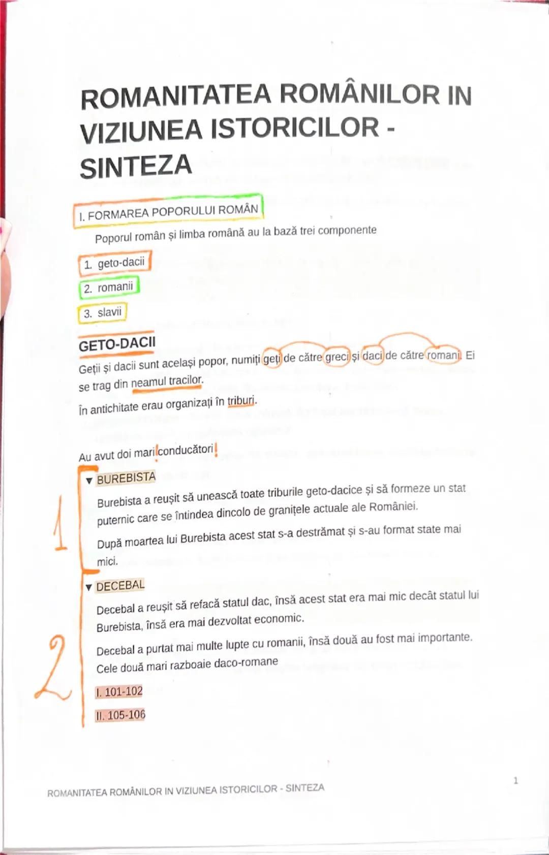 # ROMANITATEA ROMÂNILOR IN
# VIZIUNEA ISTORICILOR -
# SINTEZA
1. FORMAREA POPORULUI ROMÂN
Poporul român şi limba română au la bază trei co