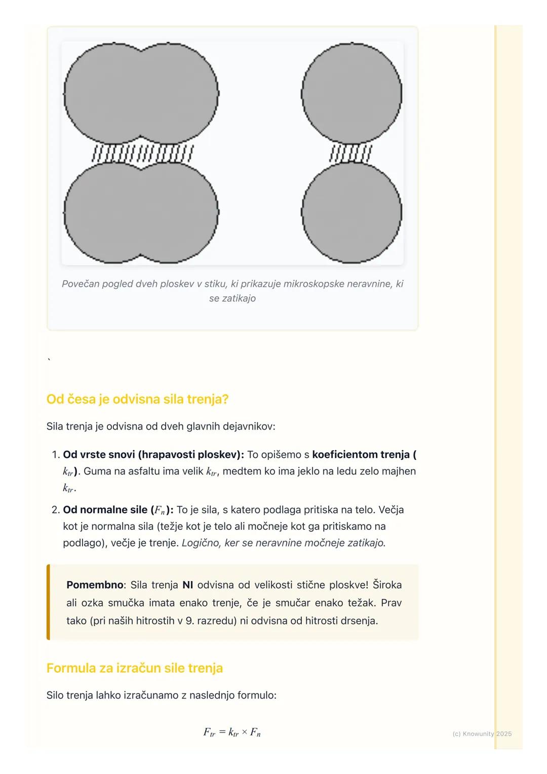 # Trenje
Uvod v trenje
Trenje je sila, ki se pojavi med dvema ploskvama, ki se dotikata in drsita ali se
poskušata drsati druga ob drugi.