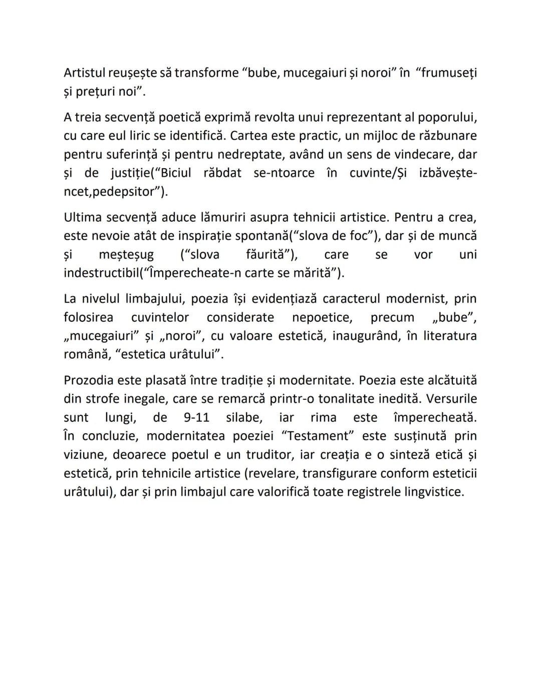 # Testament
Modernismul este un curent literar, manifestat cu predilecție în perioada interbelică, ale cărui trăsături sunt teoretizate de