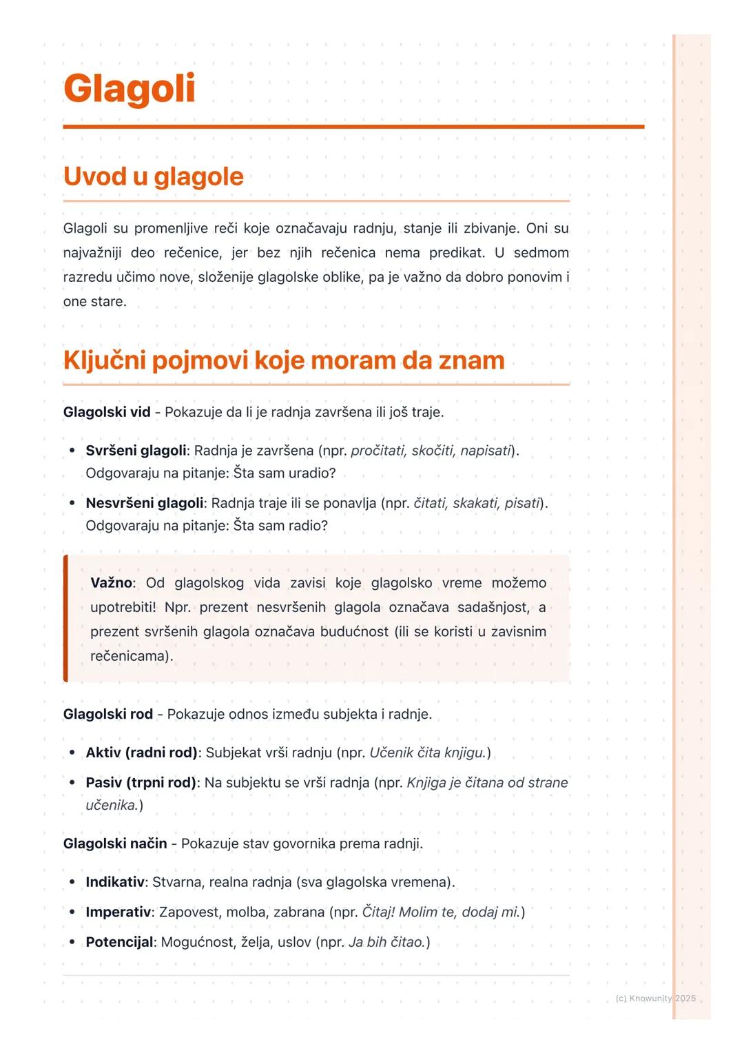 # Glagoli
Uvod u glagole
Glagoli su promenljive reči koje označavaju radnju, stanje ili zbivanje. Oni su
najvažniji deo rečenice, jer bez