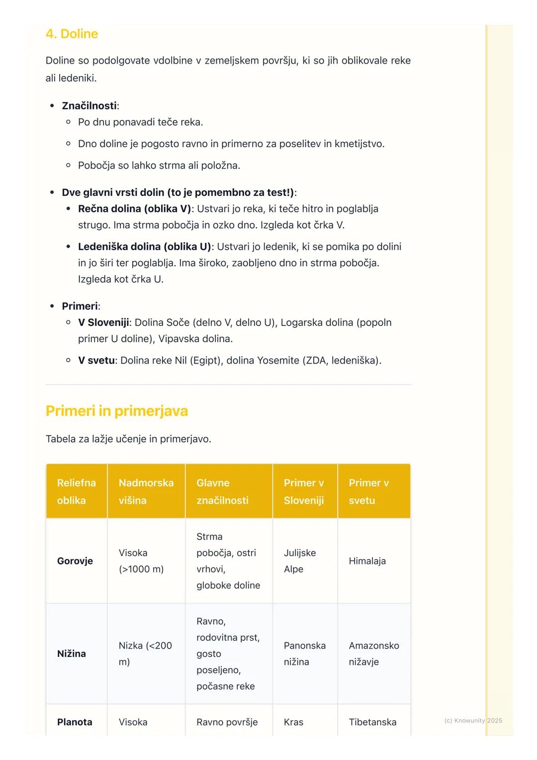 # Glavne reliefne oblike
Uvod v reliefne oblike
Relief je izraz za vse oblike na Zemljinem površju. To pomeni, da površje ni
ravno, ampak