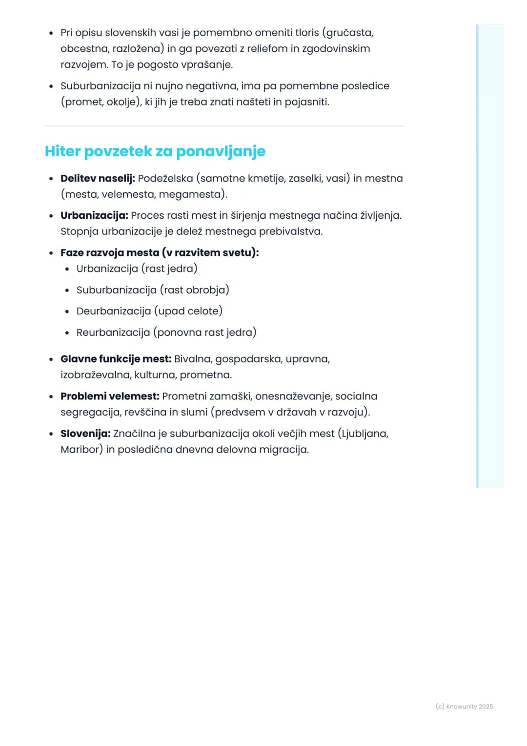 # Naselja in urbanizacija
## Uvod v naselja in urbanizacijo
Naselja so prostori, kjer ljudje živijo in delajo. So osrednji predmet
preučev