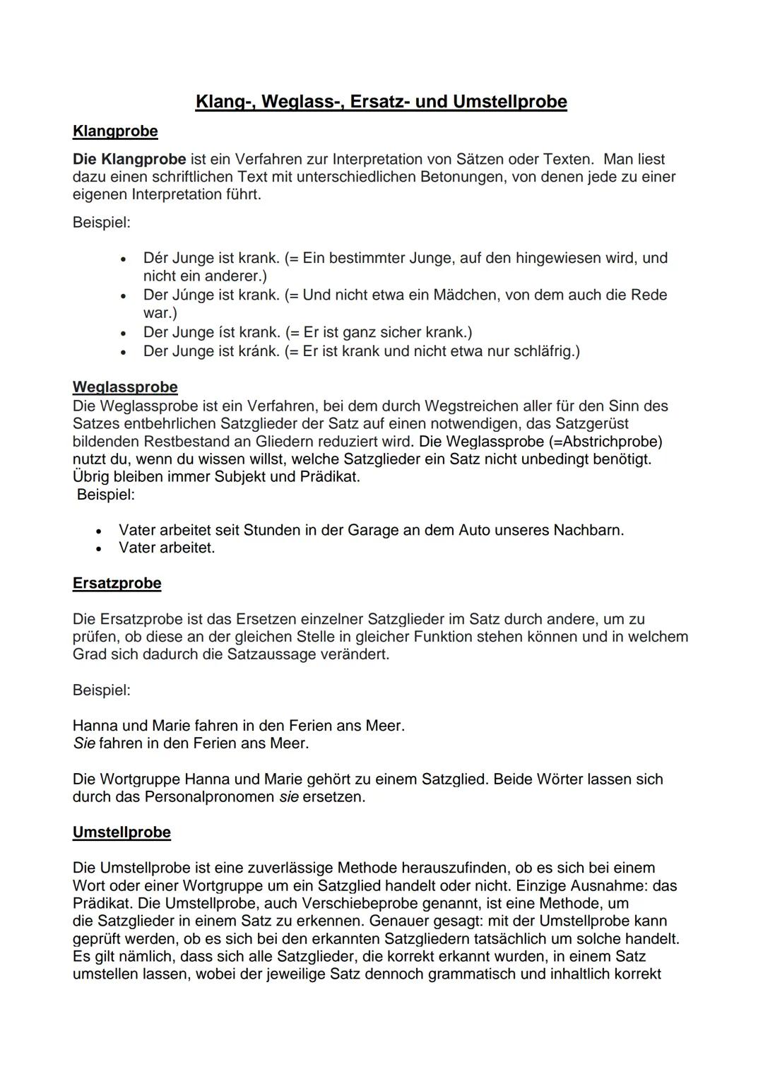 # Klang-, Weglass-, Ersatz- und Umstellprobe
## Klangprobe
Die Klangprobe ist ein Verfahren zur Interpretation von Sätzen oder Texten. Man