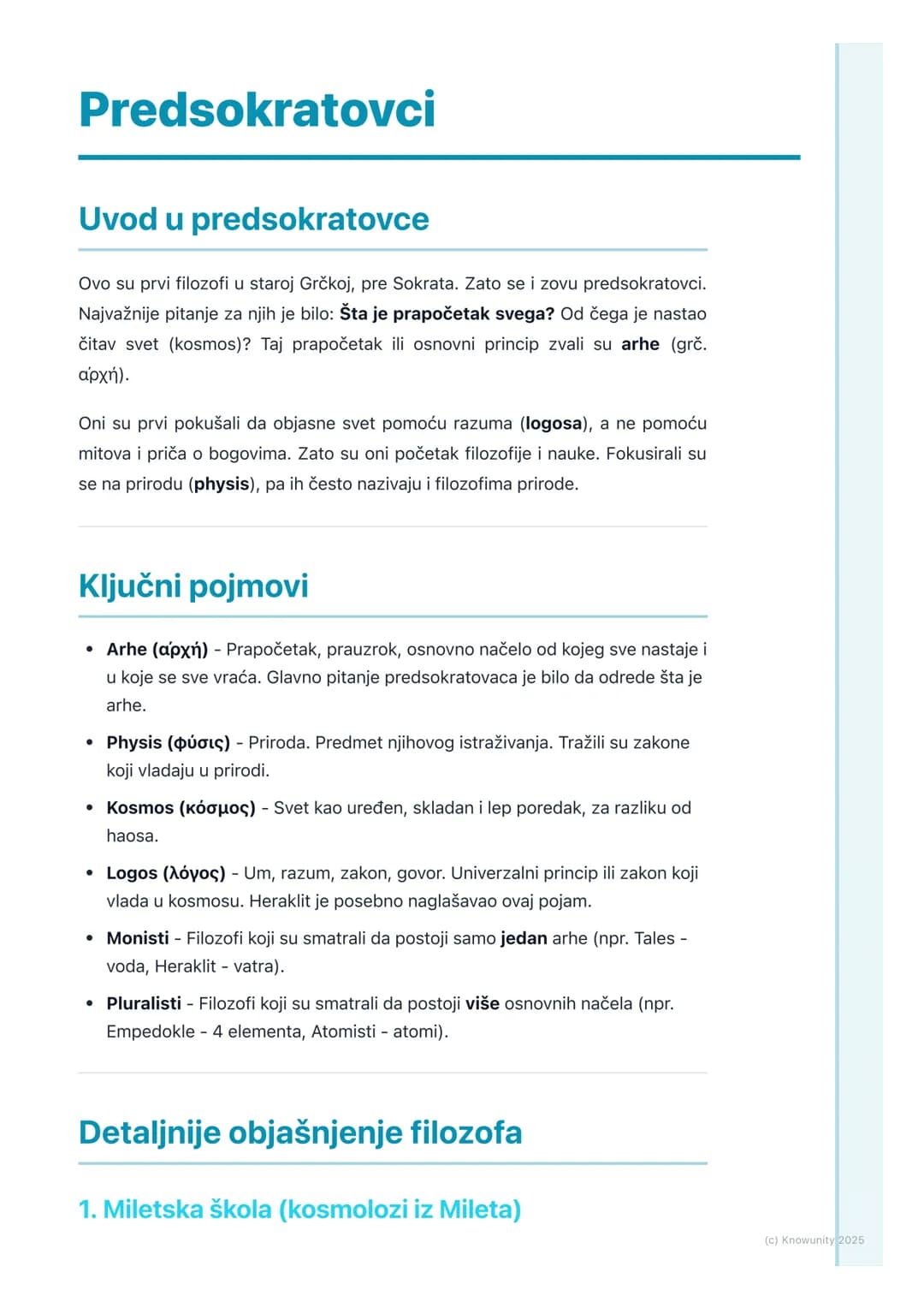 # Predsokratovci
## Uvod u predsokratovce
Ovo su prvi filozofi u staroj Grčkoj, pre Sokrata. Zato se i zovu predsokratovci.
Najvažnije pit