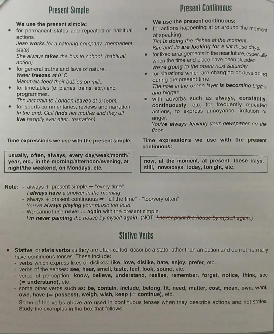 Present simple/present continuous