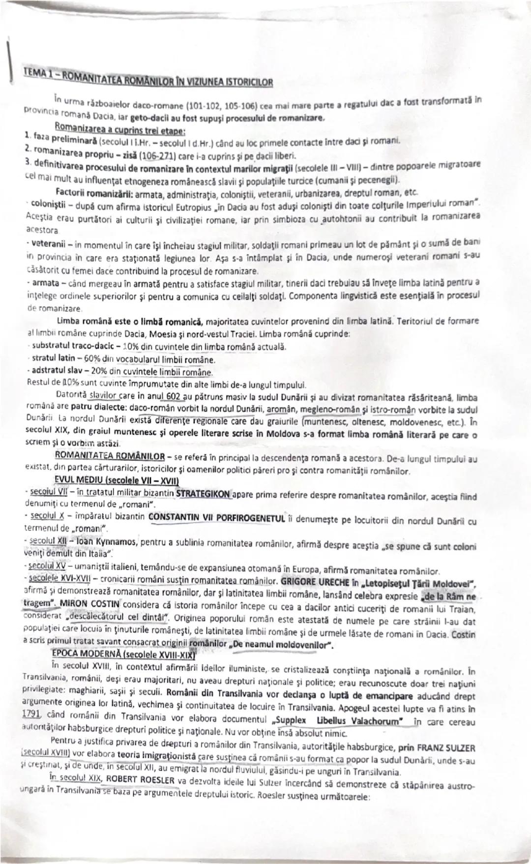 --- OCR Start ---
TEMA 1-ROMANITATEA ROMÂNILOR ÎN VIZIUNEA ISTORICILOR
În urma războaielor daco-romane (101-102, 105-106) cea mai mare parte