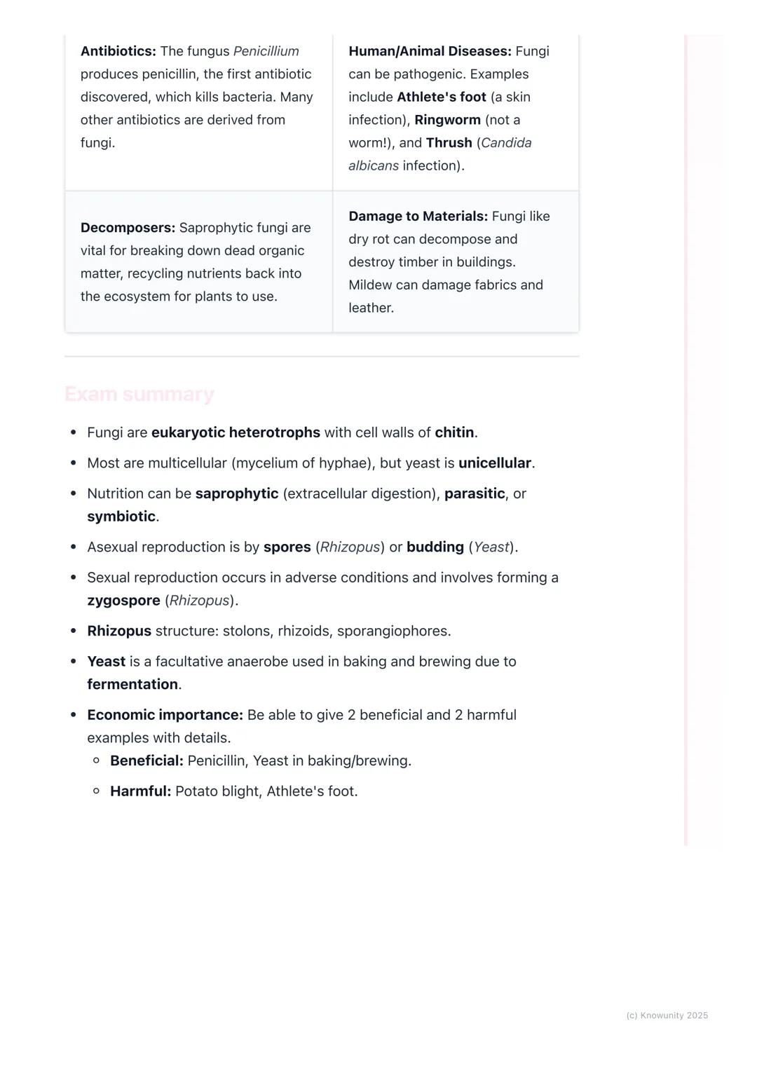 # Fungi
General characteristics of fungi
Fungi are a unique kingdom of organisms, separate from plants and animals.
They are eukaryotic, m