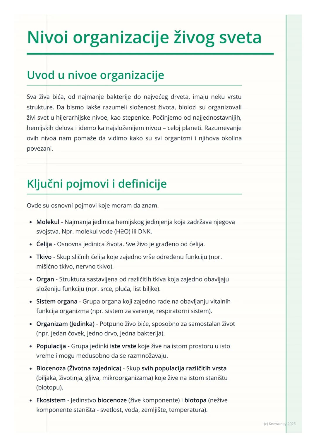 # Nivoi organizacije živog sveta
## Uvod u nivoe organizacije
Sva živa bića, od najmanje bakterije do najvećeg drveta, imaju neku vrstu
st