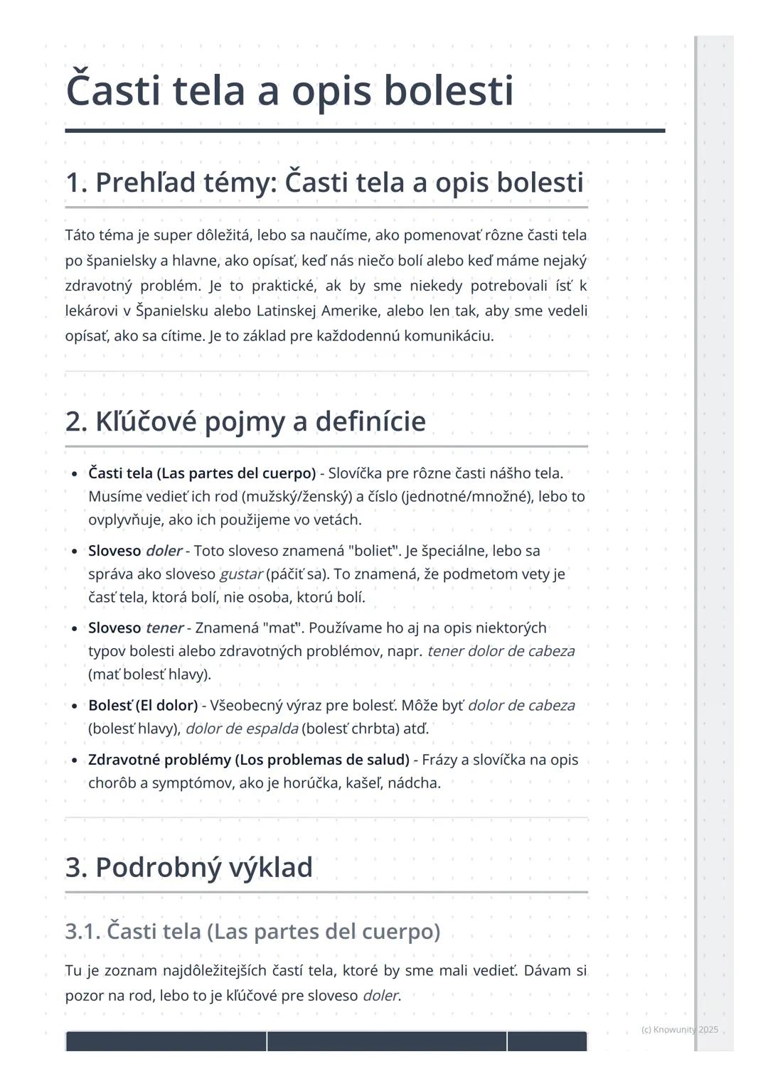 # Časti tela a opis bolesti
1. Prehľad témy: Časti tela a opis bolesti
Táto téma je super dôležitá, lebo sa naučíme, ako pomenovať rôzne č