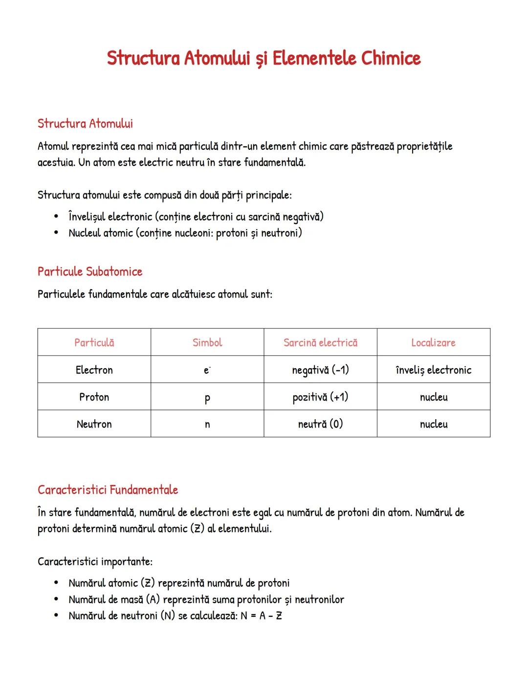 # Structura Atomului şi Elementele Chimice
# Structura Atomului
Atomul reprezintă cea mai mică particulă dintr-un element chimic care păstr