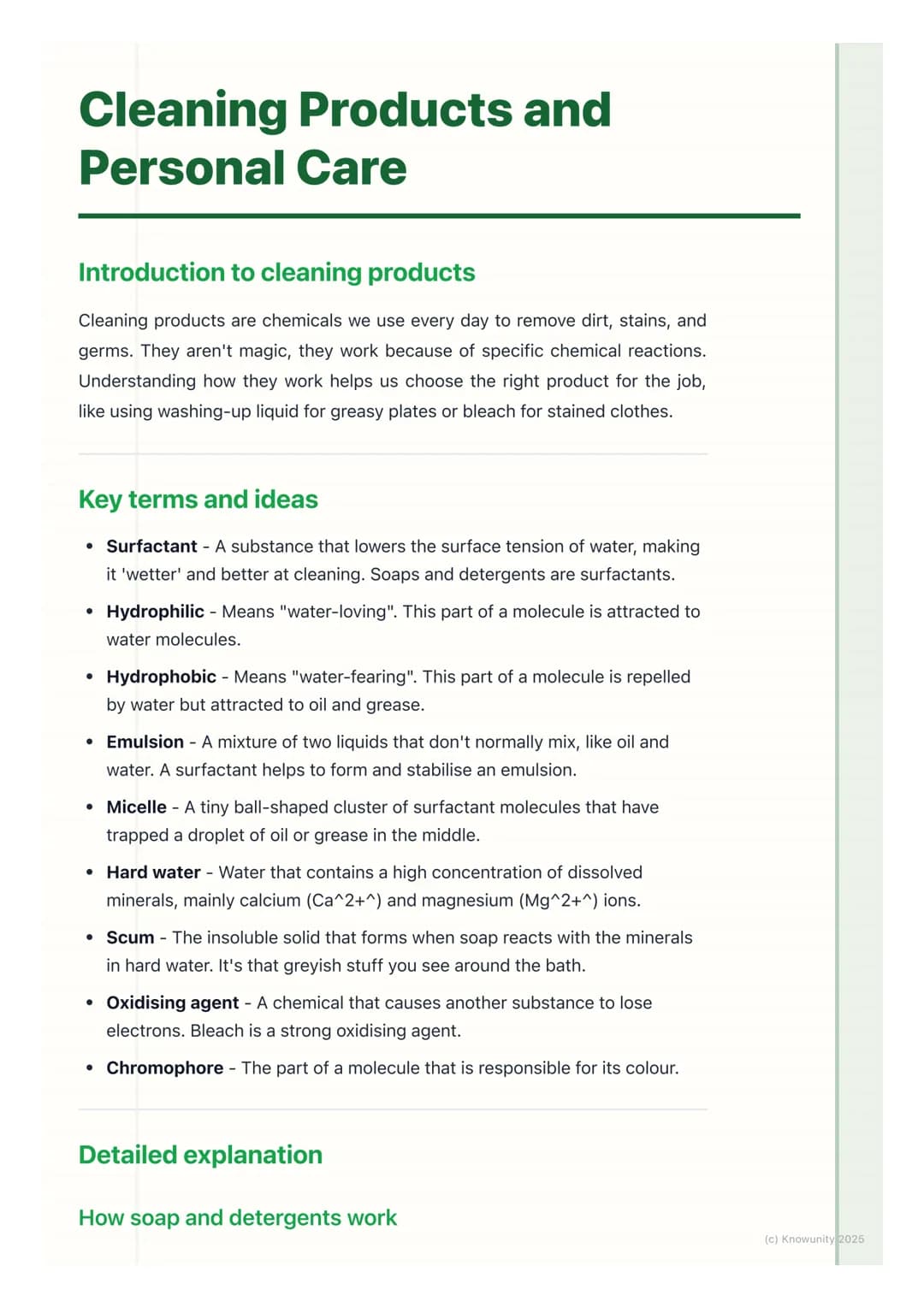 # Cleaning Products and
# Personal Care
Introduction to cleaning products
Cleaning products are chemicals we use every day to remove dirt,