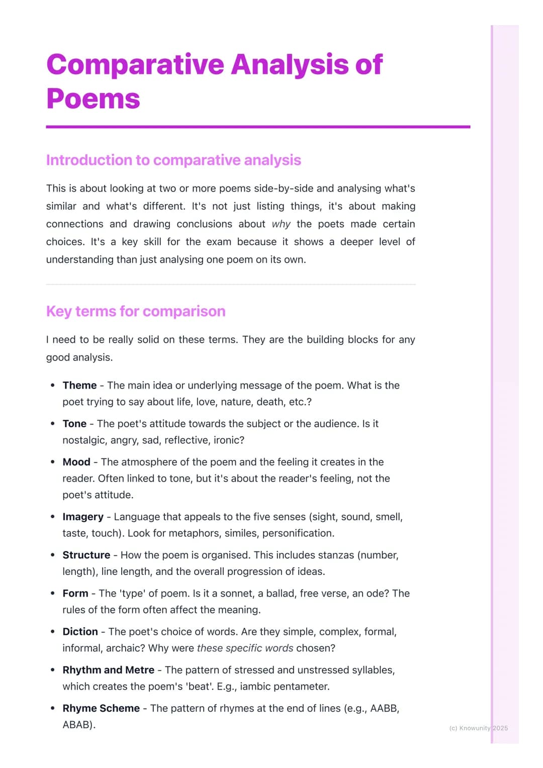 # Comparative Analysis of
Poems
Introduction to comparative analysis
This is about looking at two or more poems side-by-side and analysing