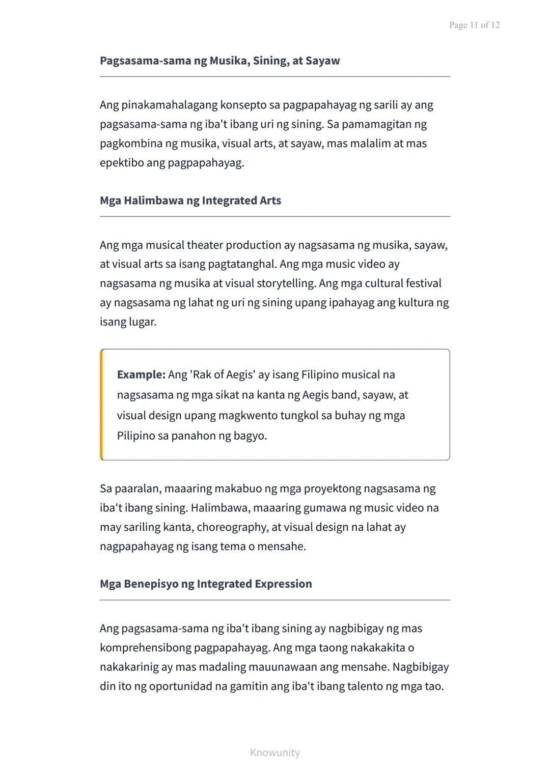 Pagpapahayag ng Sarili sa Pamamagitan ng Musika, Sining, at
Sayaw
Pag-aaral ng pagpapahalaga at pagpapahayag ng
sarili sa sining
Mga Layunin