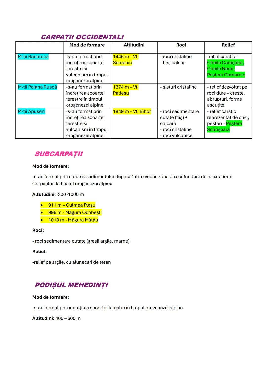 # Relieful Romaniei
• Câmpii = 0-200/300m
• Dealuri şi podişuri = 200/300-700/800m
• Munţii = 800-peste 2000m(2544m Vf. Moldoveanu-Munții F