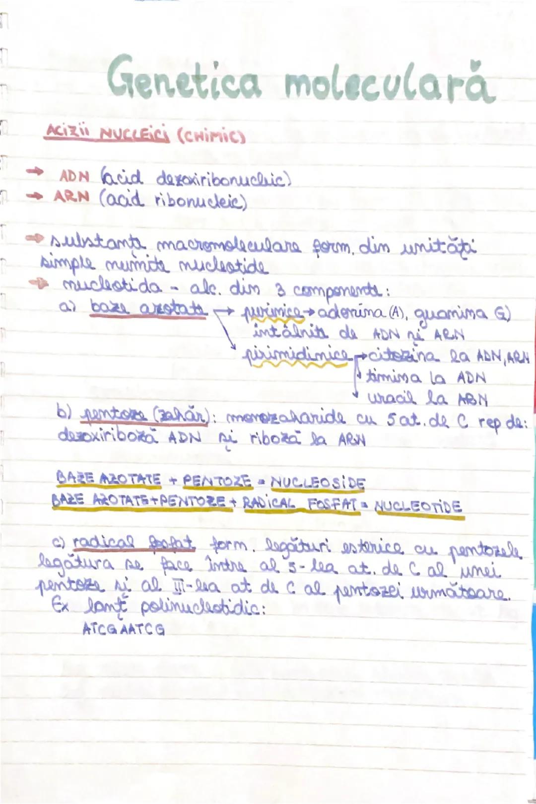 --- OCR Start ---
- Genetica moleculară
ACIZII NUCLEICI (CHIMIC)
→ADN (acid dezoxiribonuchic).
→ARN (acid ribonucleic).
→substante macromole