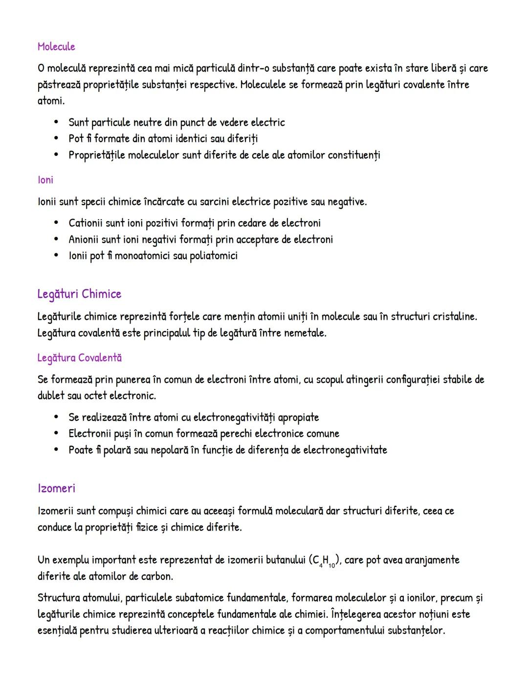 # Noţiuni fundamentale de chimie - Structura atomului şi
legăturile chimice
# Structura Atomului
Atomul reprezintă cea mai mică particulă a