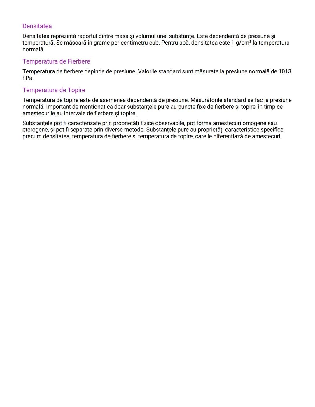 --- OCR Start ---
Proprietățile și Caracteristicile Substanțelor - Note de
Studiu
Proprietăți Fizice ale Substanțelor
Pentru a descrie subst