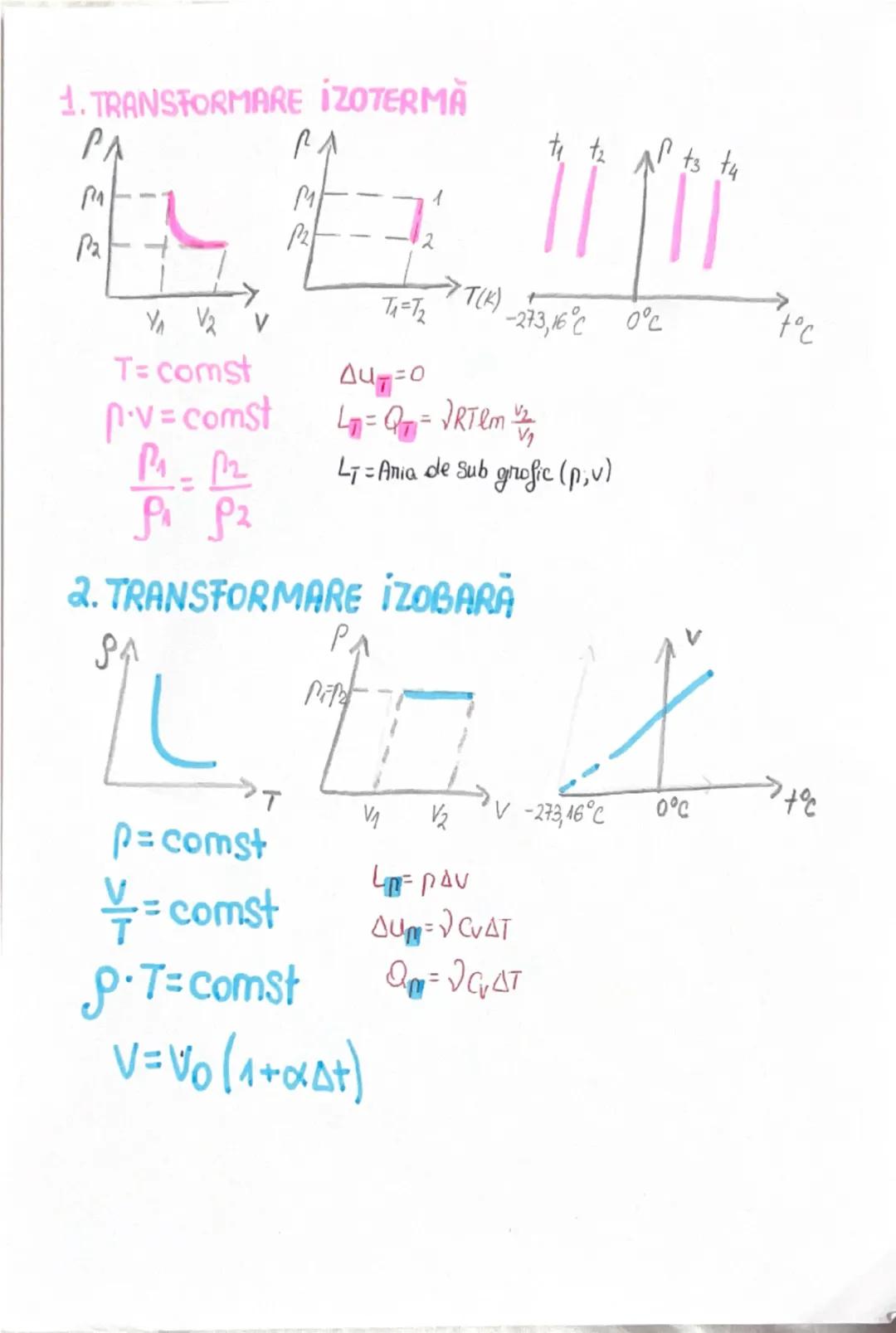 --- OCR Start ---
$\rho\cdot\Delta v=\vartheta R\Delta T$ ecuația termica
de Store
$Q=\Delta u+\omega$ primciniului I
$Q=\mathcal{V}C_{V}\De