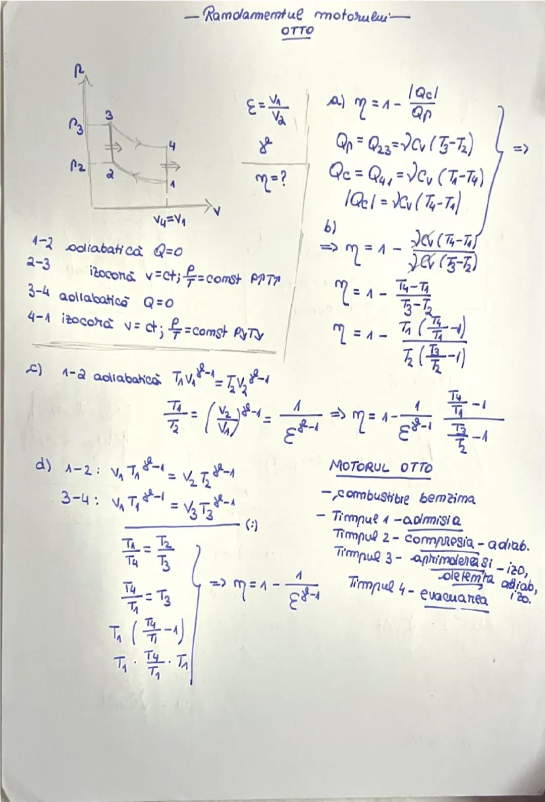 --- OCR Start ---
$\rho\cdot\Delta v=\vartheta R\Delta T$ ecuația termica
de Store
$Q=\Delta u+\omega$ primciniului I
$Q=\mathcal{V}C_{V}\De