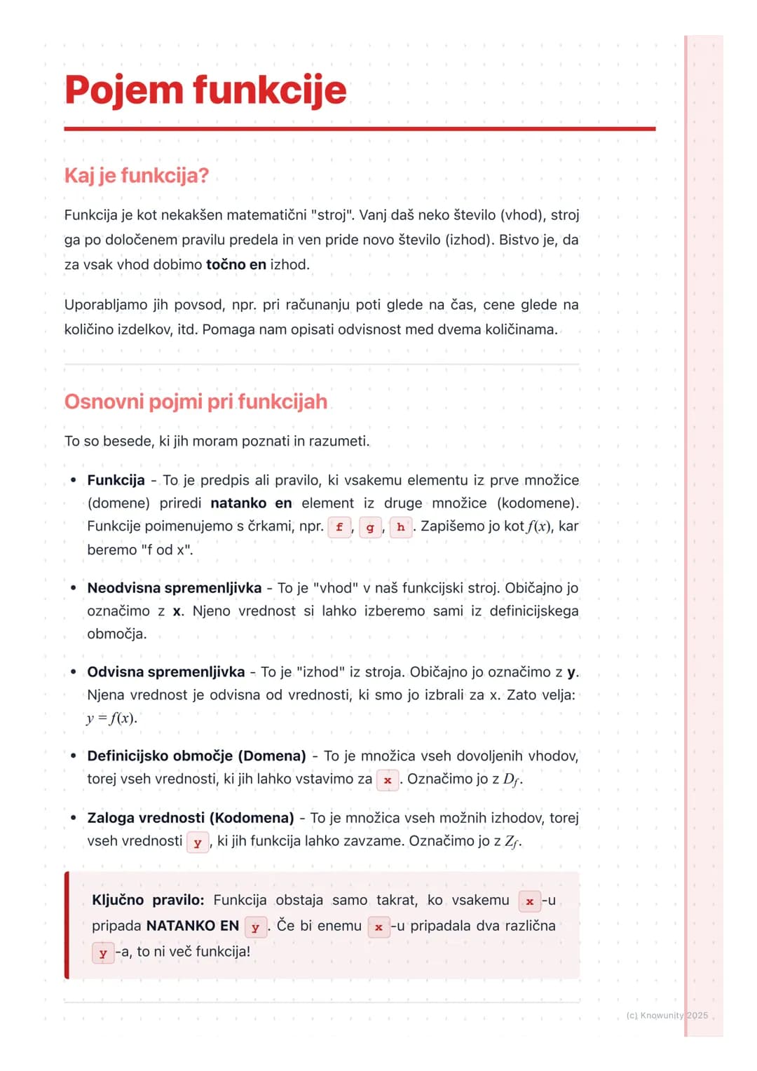 # Pojem funkcije
Kaj je funkcija?
Funkcija je kot nekakšen matematični "stroj". Vanj daš neko število (vhod), stroj
ga po določenem pravil