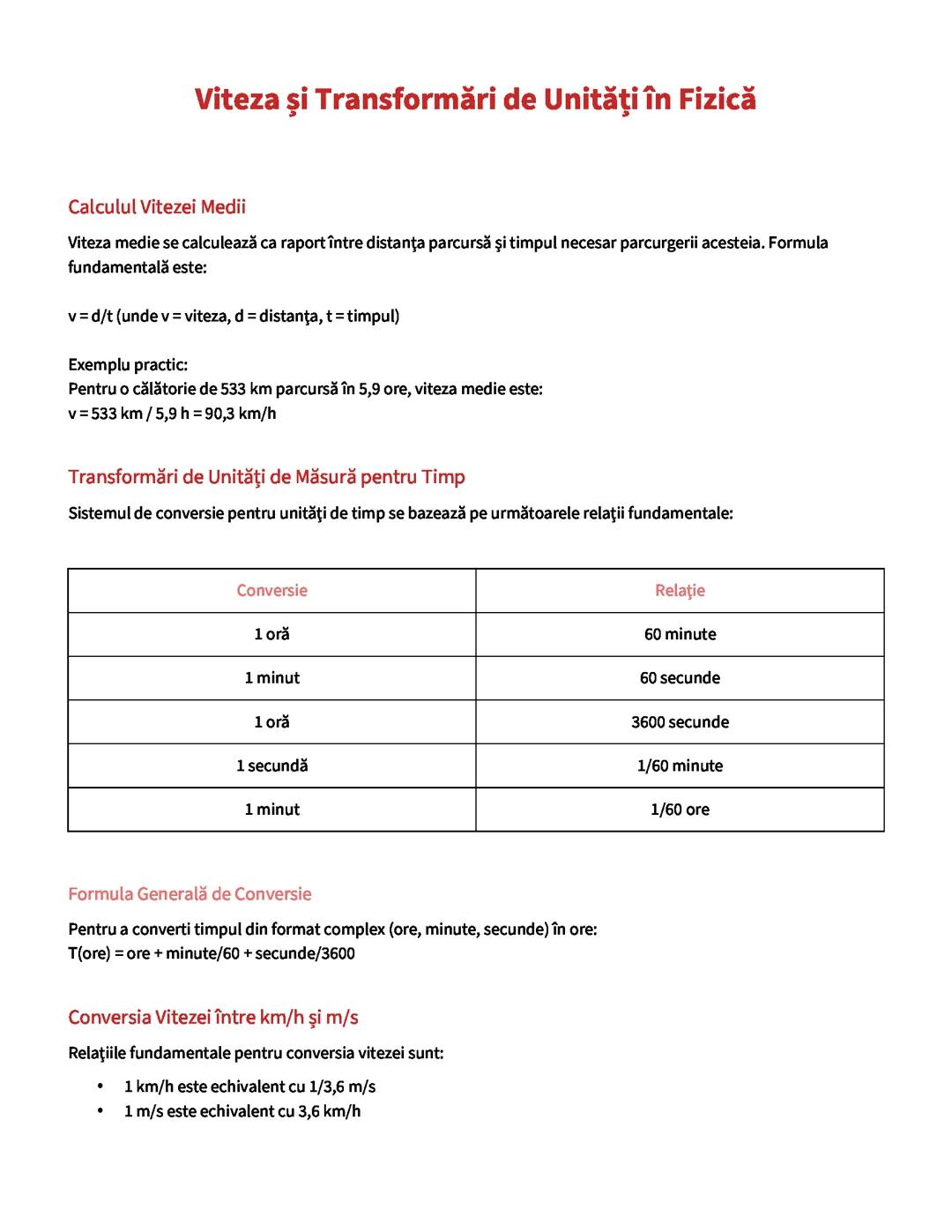 Viteza și Transformări de Unități în Fizică