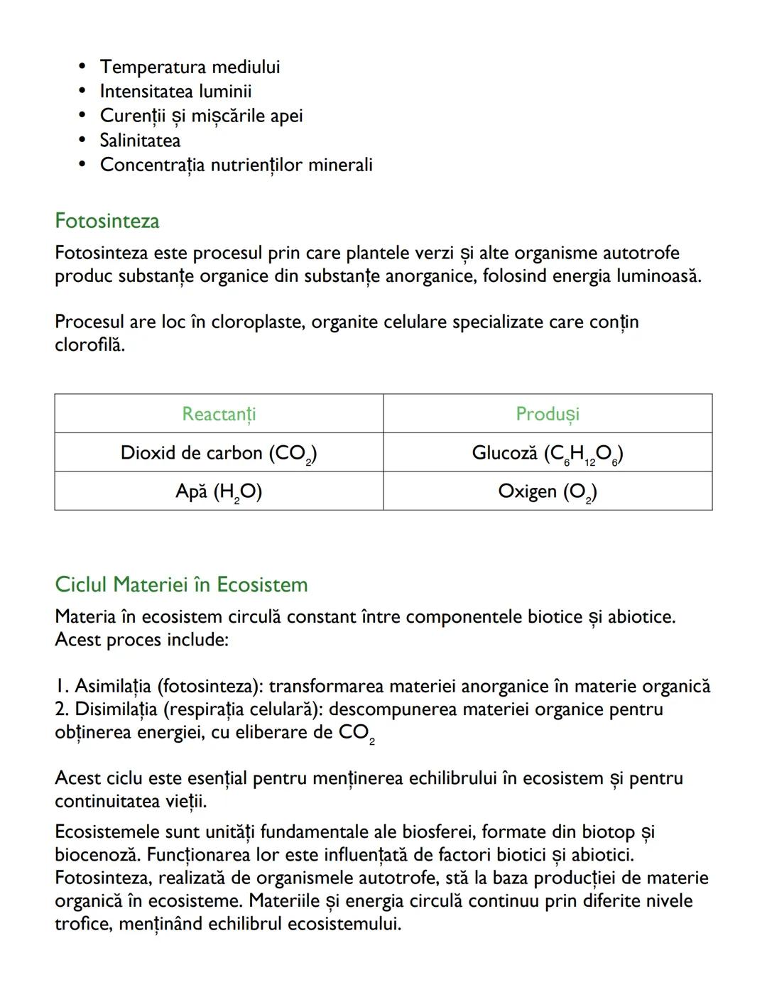 # Ecosisteme și Fotosinteză - Note de
# Studiu Biologie Clasa a IX-a
## Ecosistemul - Concepte Fundamentale
Un ecosistem reprezintă unitat
