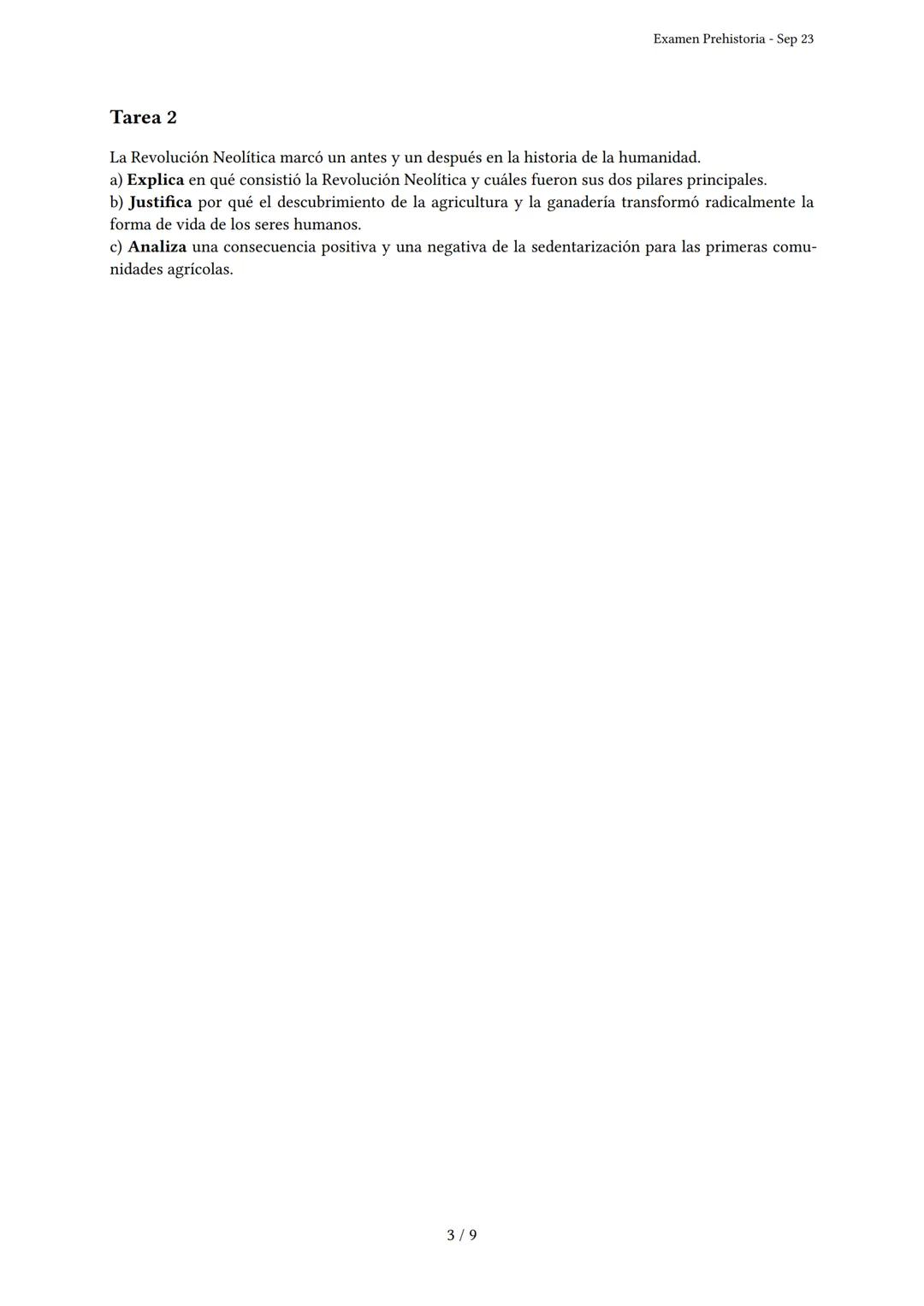 # Examen Prehistoria
Generado por Knowunity - Sep 23
Descripción: Este examen cubre las etapas de la Prehistoria, desde el Paleolítico has